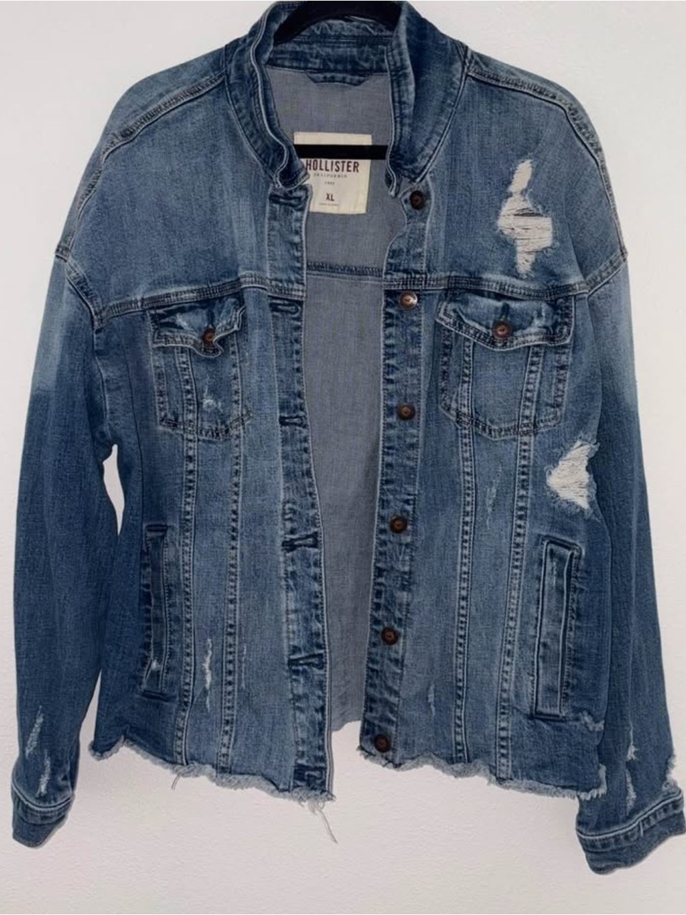 Hollister Distressed Medium Blue Denim Jacket Womens Sz XL